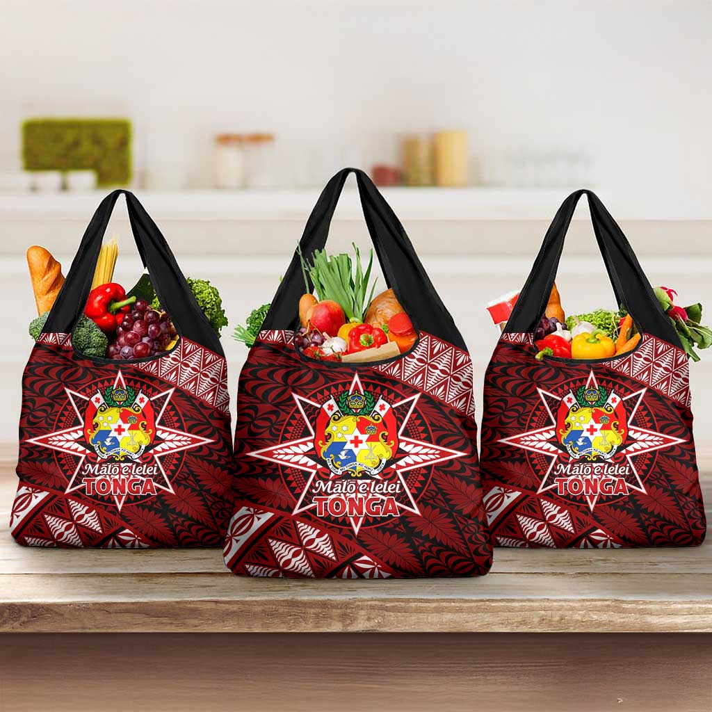 Malo e lelei Tonga Grocery Bag Tongan Ngatu Pattern Red Version
