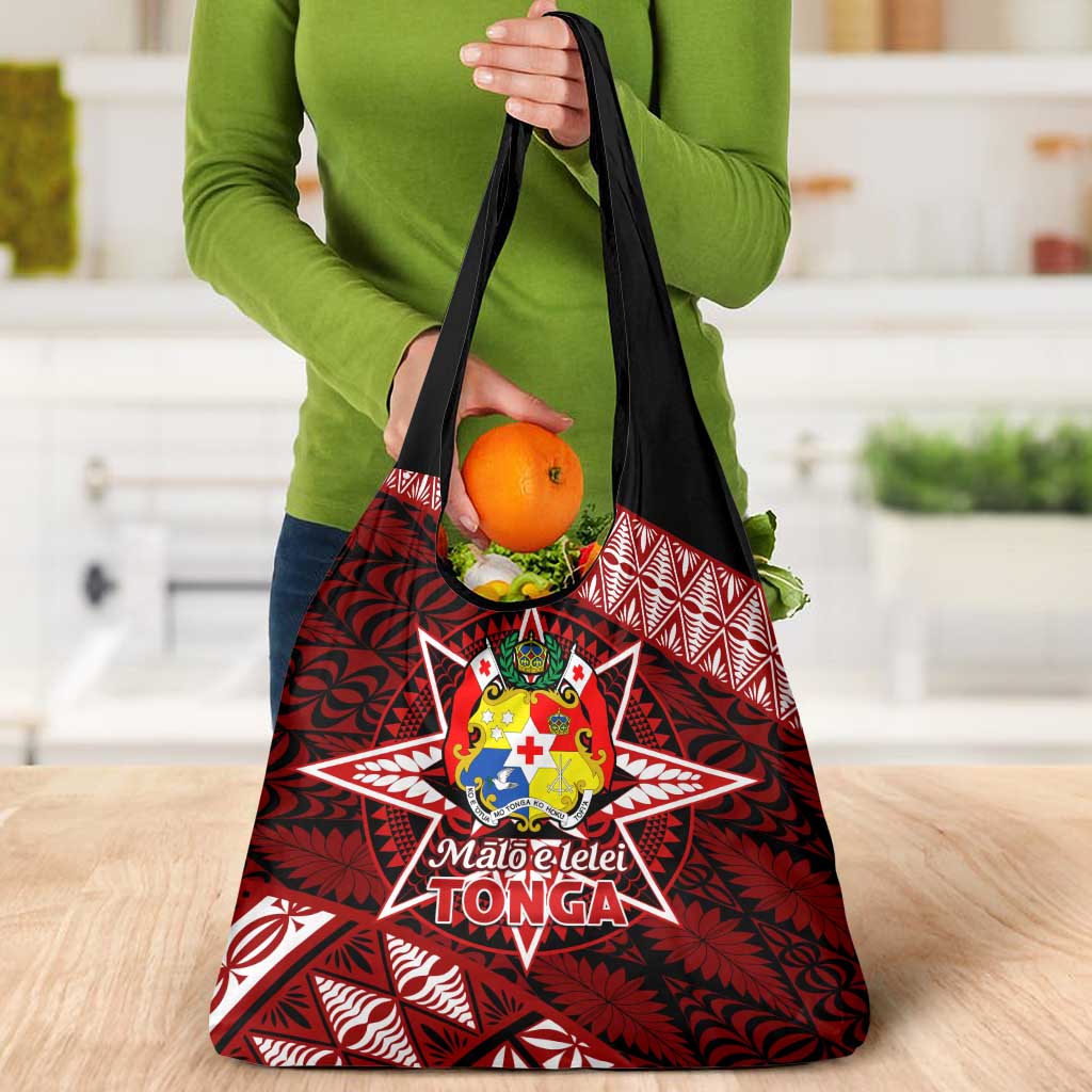 Malo e lelei Tonga Grocery Bag Tongan Ngatu Pattern Red Version