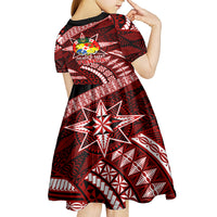 Malo e lelei Tonga Kid Short Sleeve Dress Tongan Ngatu Pattern Red Version LT14 - Polynesian Pride