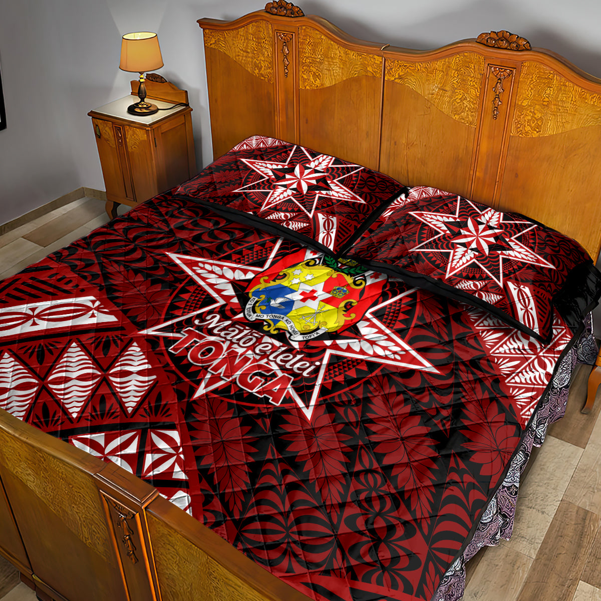 Malo e lelei Tonga Quilt Bed Set Tongan Ngatu Pattern Red Version LT14 - Polynesian Pride