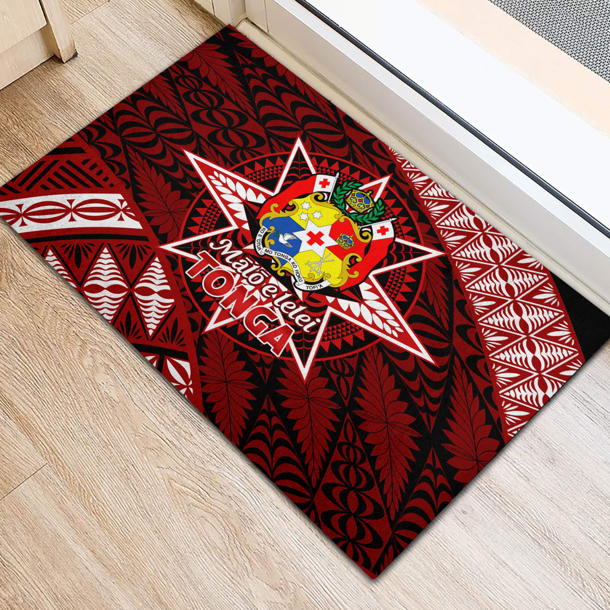 Malo e lelei Tonga Rubber Doormat Tongan Ngatu Pattern Red Version LT14 - Polynesian Pride
