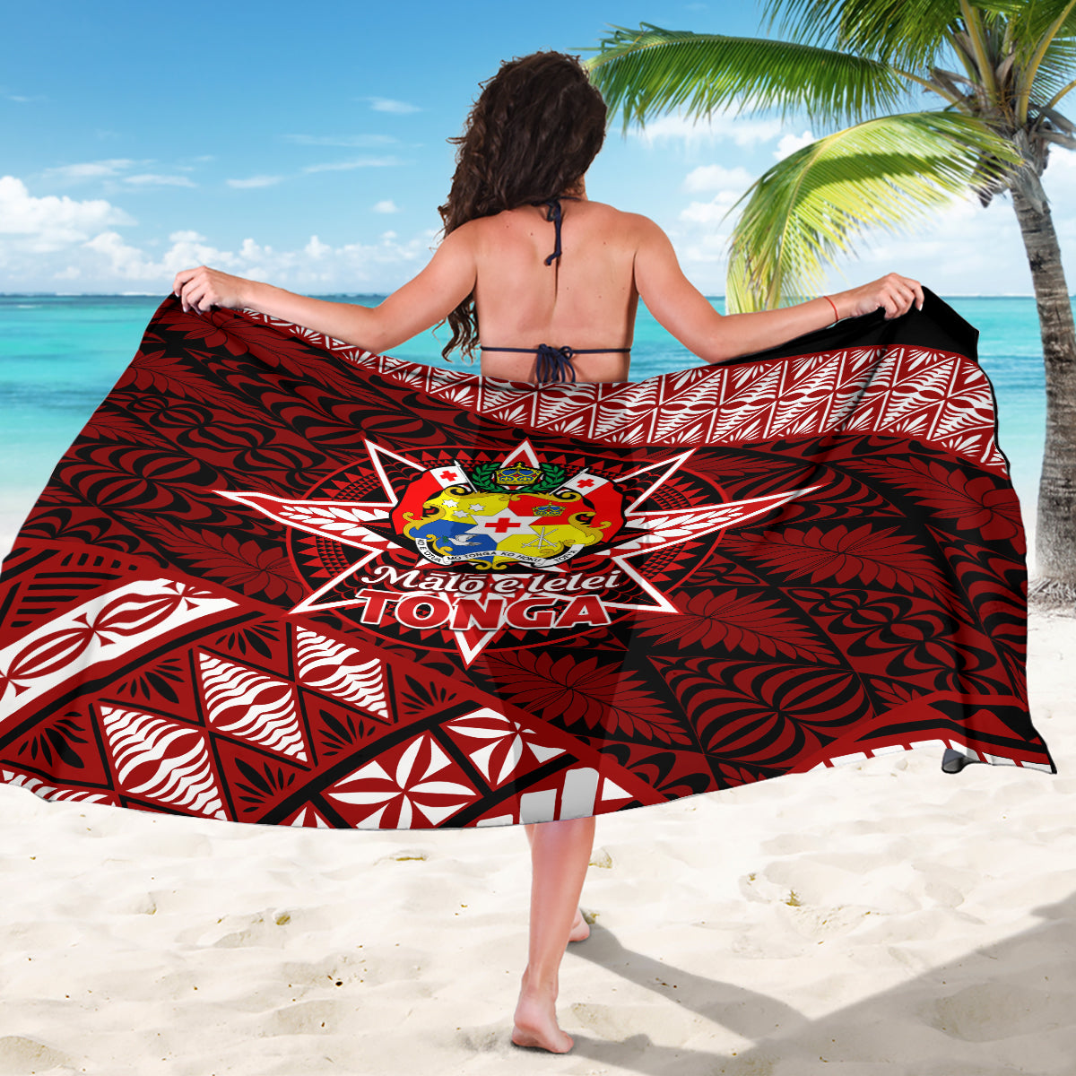 Malo e lelei Tonga Sarong Tongan Ngatu Pattern Red Version LT14 - Polynesian Pride