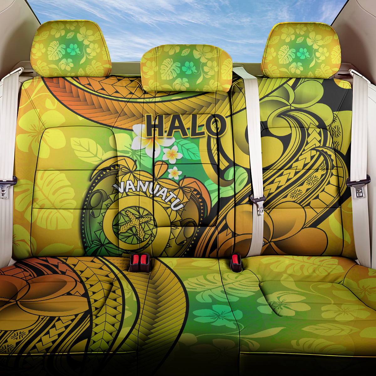 Halo Vanuatu Back Car Seat Cover Sand Drawing Turtle Polynesian Tropical Flowers LT14