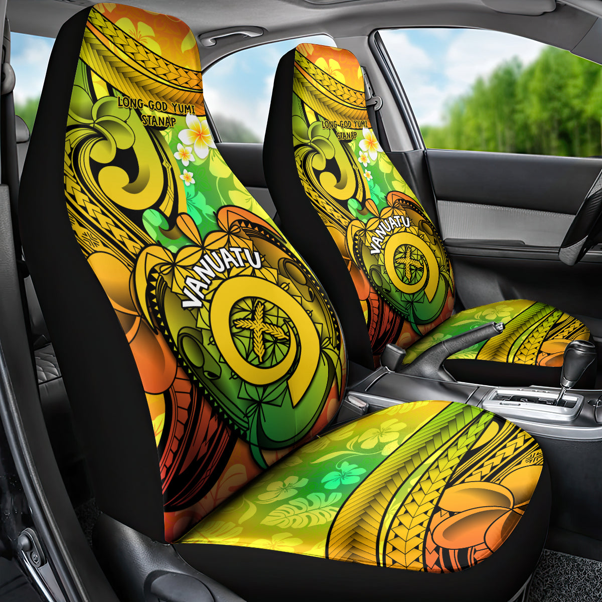 Halo Vanuatu Car Seat Cover Sand Drawing Turtle Polynesian Tropical Flowers LT14 - Polynesian Pride