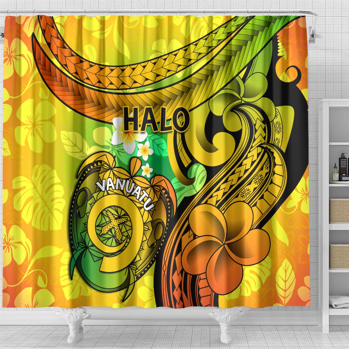 Halo Vanuatu Shower Curtain Sand Drawing Turtle Polynesian Tropical Flowers LT14 - Polynesian Pride