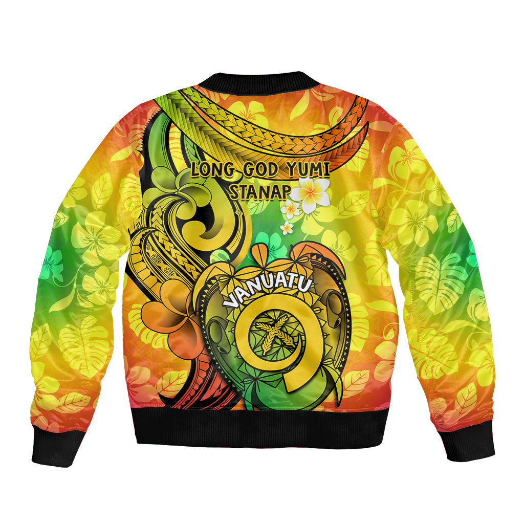Halo Vanuatu Sleeve Zip Bomber Jacket Sand Drawing Turtle Polynesian Tropical Flowers LT14 - Polynesian Pride
