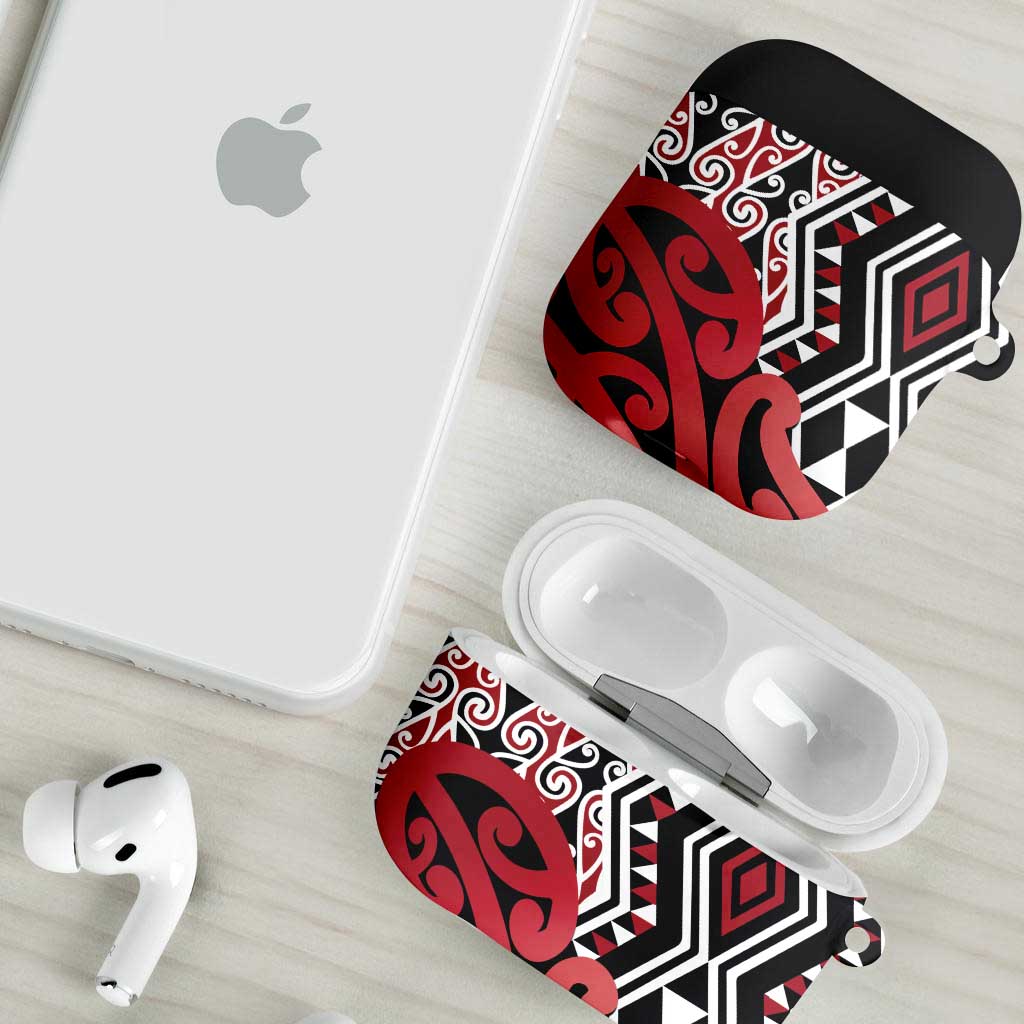 New Zealand AirPods Case Aotearoa Kowhaiwhai Mix Taniko Art - Red - Polynesian Pride