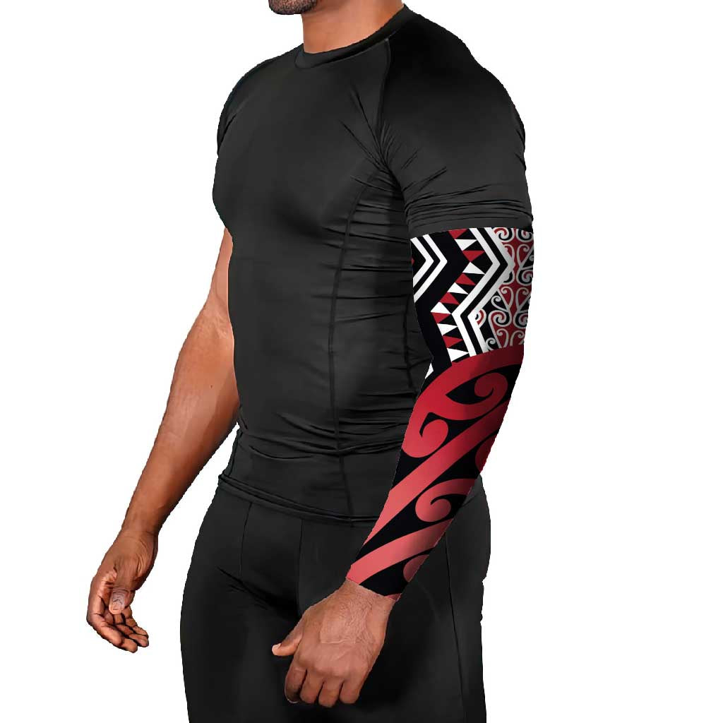 New Zealand Arm Sleeves Aotearoa Kowhaiwhai Mix Taniko Art - Red LT14 - Polynesian Pride