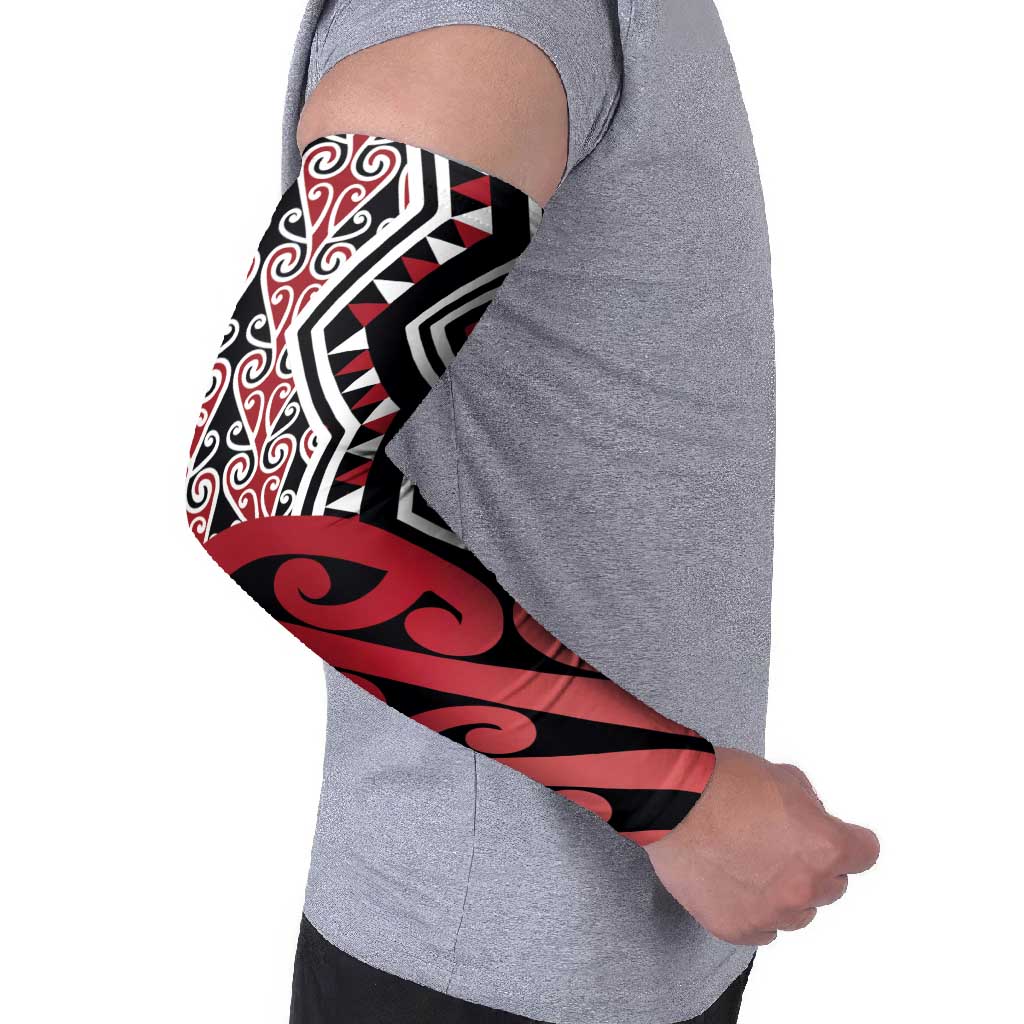 New Zealand Arm Sleeves Aotearoa Kowhaiwhai Mix Taniko Art - Red LT14 - Polynesian Pride