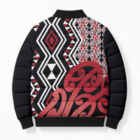 New Zealand Bomber Puffer Jacket Aotearoa Kowhaiwhai Mix Taniko Art - Red - Polynesian Pride