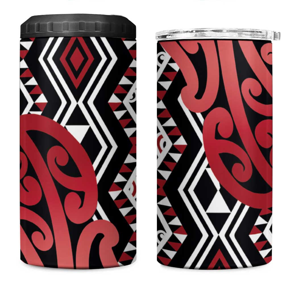 New Zealand 4 in 1 Can Cooler Tumbler Aotearoa Kowhaiwhai Mix Taniko Art - Red LT14