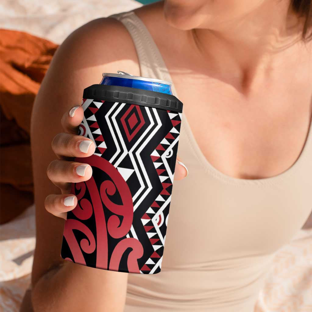 New Zealand 4 in 1 Can Cooler Tumbler Aotearoa Kowhaiwhai Mix Taniko Art - Red LT14