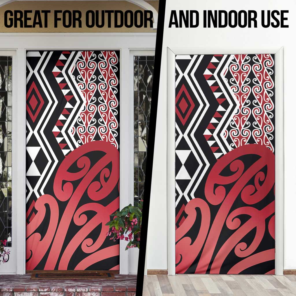 New Zealand Door Cover Aotearoa Kowhaiwhai Mix Taniko Art - Red - Polynesian Pride