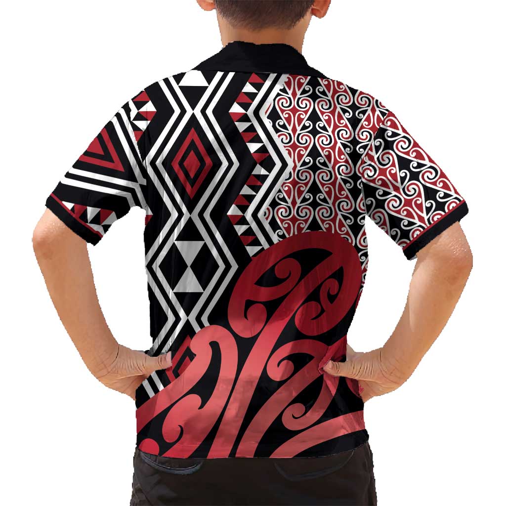 New Zealand Family Matching Long Sleeve Bodycon Dress and Hawaiian Shirt Aotearoa Kowhaiwhai Mix Taniko Art - Red LT14 - Polynesian Pride