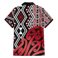 New Zealand Family Matching Off Shoulder Short Dress and Hawaiian Shirt Aotearoa Kowhaiwhai Mix Taniko Art - Red LT14 - Polynesian Pride