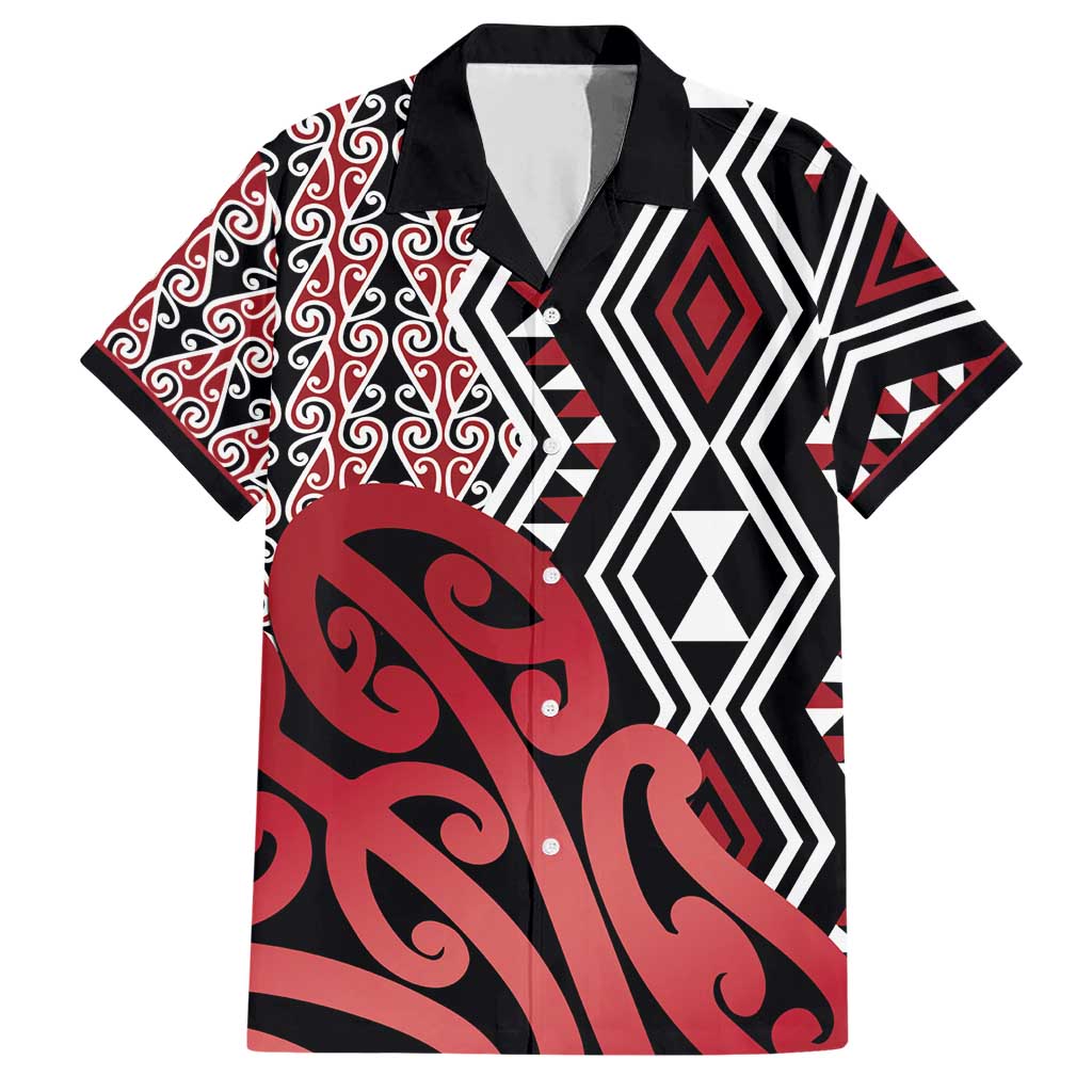 New Zealand Family Matching Short Sleeve Bodycon Dress and Hawaiian Shirt Aotearoa Kowhaiwhai Mix Taniko Art - Red LT14 Dad's Shirt - Short Sleeve Red - Polynesian Pride