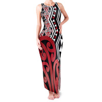 New Zealand Family Matching Tank Maxi Dress and Hawaiian Shirt Aotearoa Kowhaiwhai Mix Taniko Art - Red LT14 Mom's Dress Red - Polynesian Pride