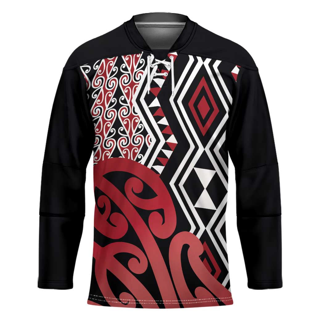 New Zealand Hockey Jersey Aotearoa Kowhaiwhai Mix Taniko Art - Red - Polynesian Pride