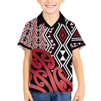 New Zealand Kid Hawaiian Shirt Aotearoa Kowhaiwhai Mix Taniko Art - Red LT14 Kid Red - Polynesian Pride
