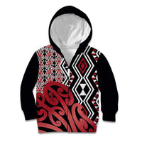 New Zealand Kid Hoodie Aotearoa Kowhaiwhai Mix Taniko Art - Red