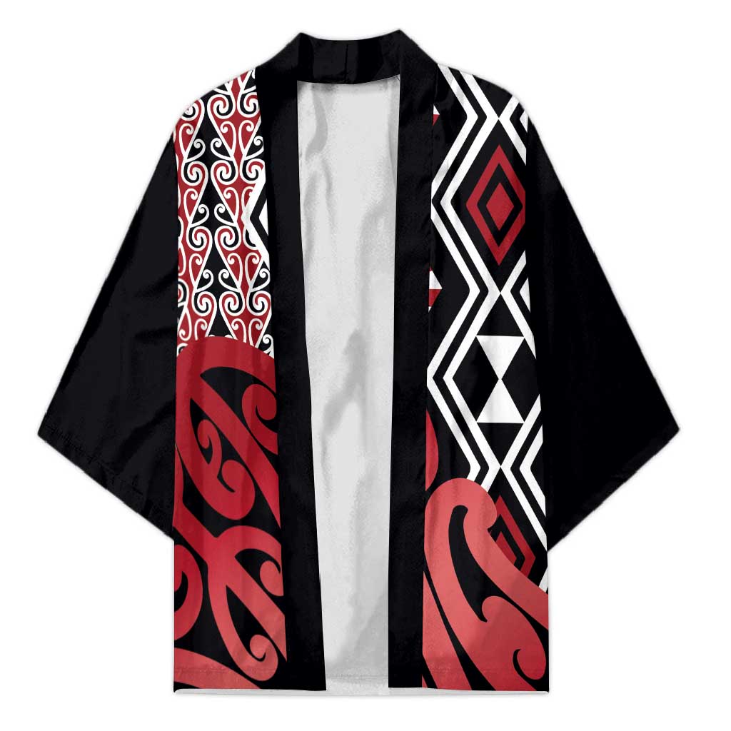 New Zealand Kimono Aotearoa Kowhaiwhai Mix Taniko Art - Red - Polynesian Pride
