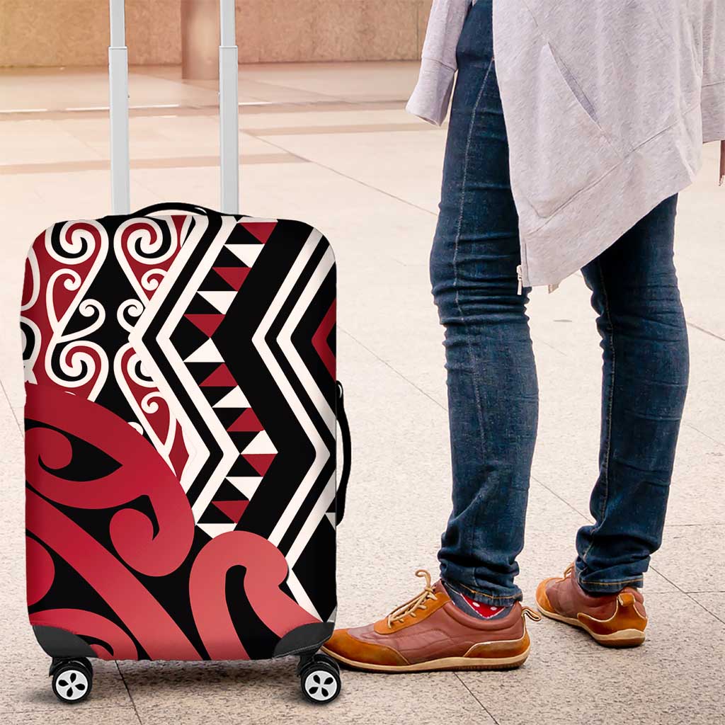 New Zealand Luggage Cover Aotearoa Kowhaiwhai Mix Taniko Art - Red