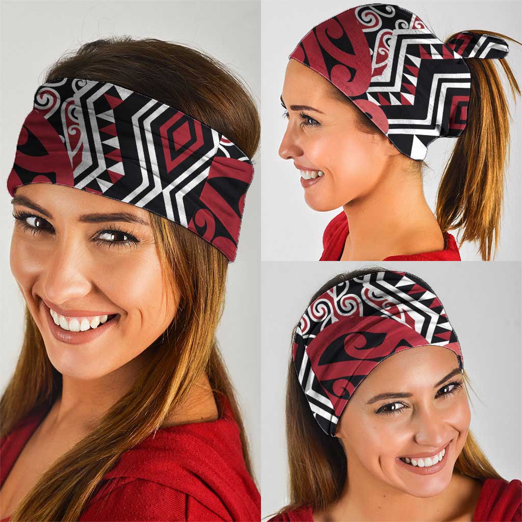 New Zealand Neck Gaiter Aotearoa Kowhaiwhai Mix Taniko Art - Red LT14 - Polynesian Pride