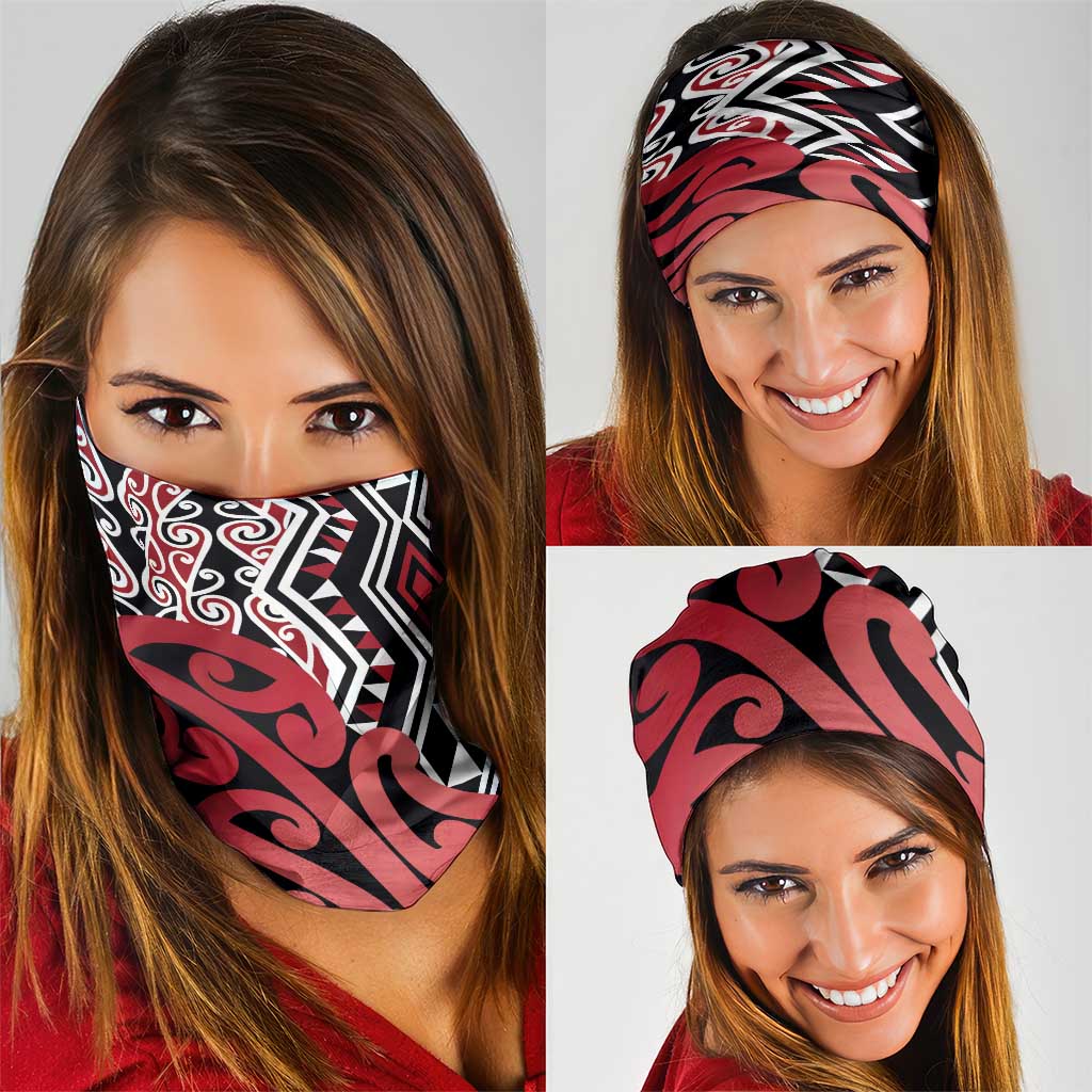 New Zealand Neck Gaiter Aotearoa Kowhaiwhai Mix Taniko Art - Red LT14 - Polynesian Pride