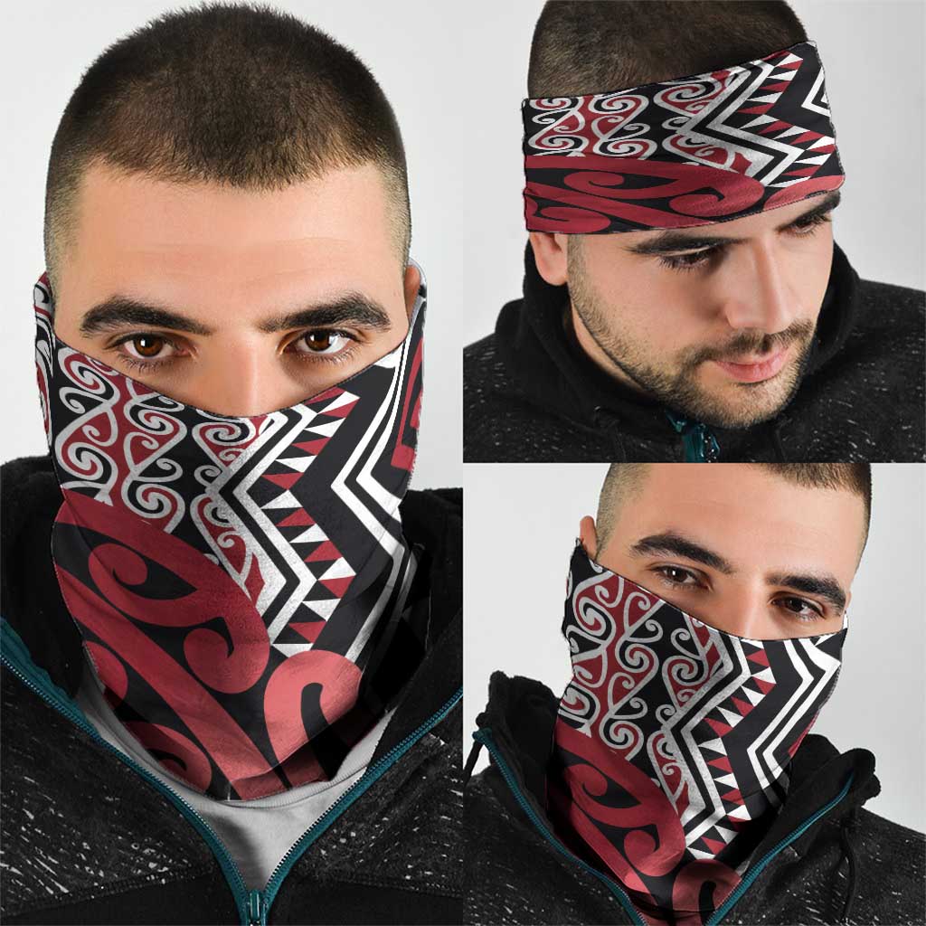New Zealand Neck Gaiter Aotearoa Kowhaiwhai Mix Taniko Art - Red LT14 - Polynesian Pride