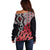 New Zealand Off Shoulder Sweater Aotearoa Kowhaiwhai Mix Taniko Art - Red