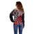 New Zealand Off Shoulder Sweater Aotearoa Kowhaiwhai Mix Taniko Art - Red