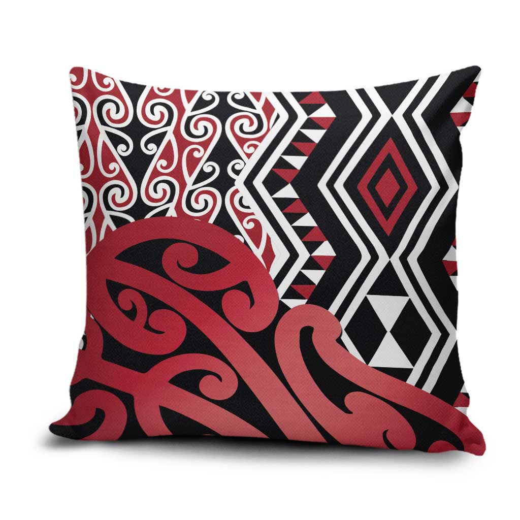 New Zealand Pillow Cover Aotearoa Kowhaiwhai Mix Taniko Art - Red LT14 Red - Polynesian Pride