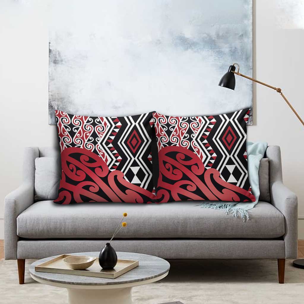 New Zealand Pillow Cover Aotearoa Kowhaiwhai Mix Taniko Art - Red LT14 - Polynesian Pride
