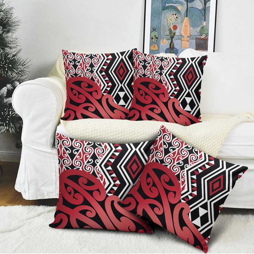 New Zealand Pillow Cover Aotearoa Kowhaiwhai Mix Taniko Art - Red LT14 - Polynesian Pride