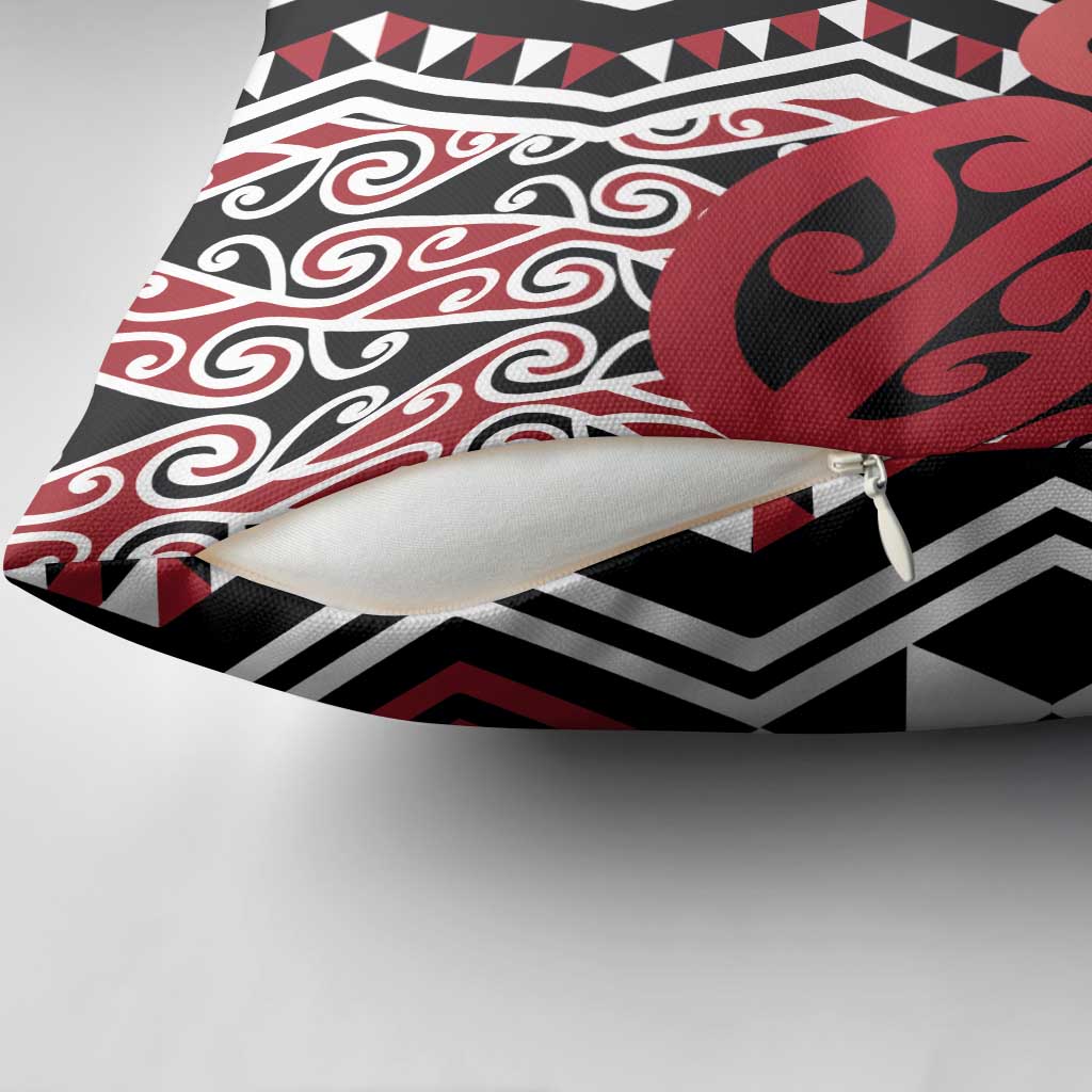 New Zealand Pillow Cover Aotearoa Kowhaiwhai Mix Taniko Art - Red LT14 - Polynesian Pride