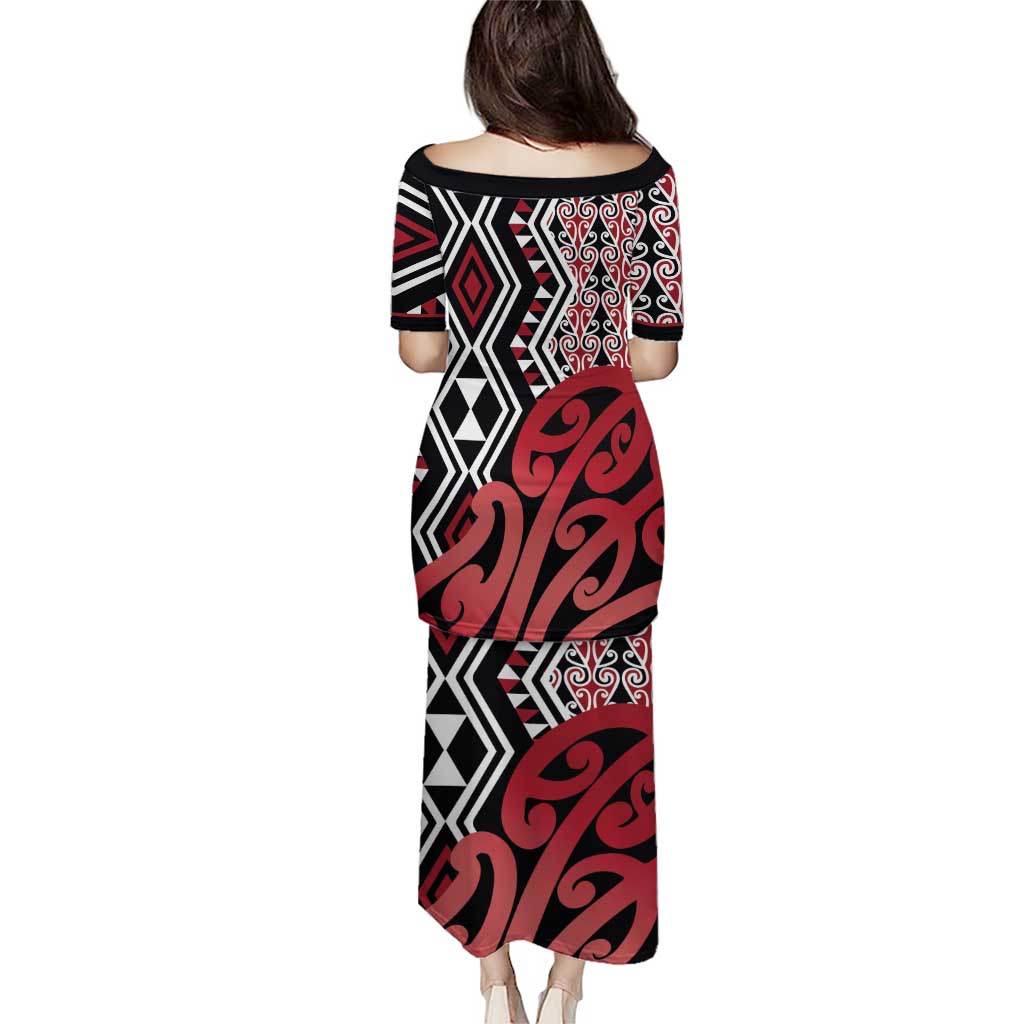New Zealand Puletasi Aotearoa Kowhaiwhai Mix Taniko Art - Red LT14 - Polynesian Pride