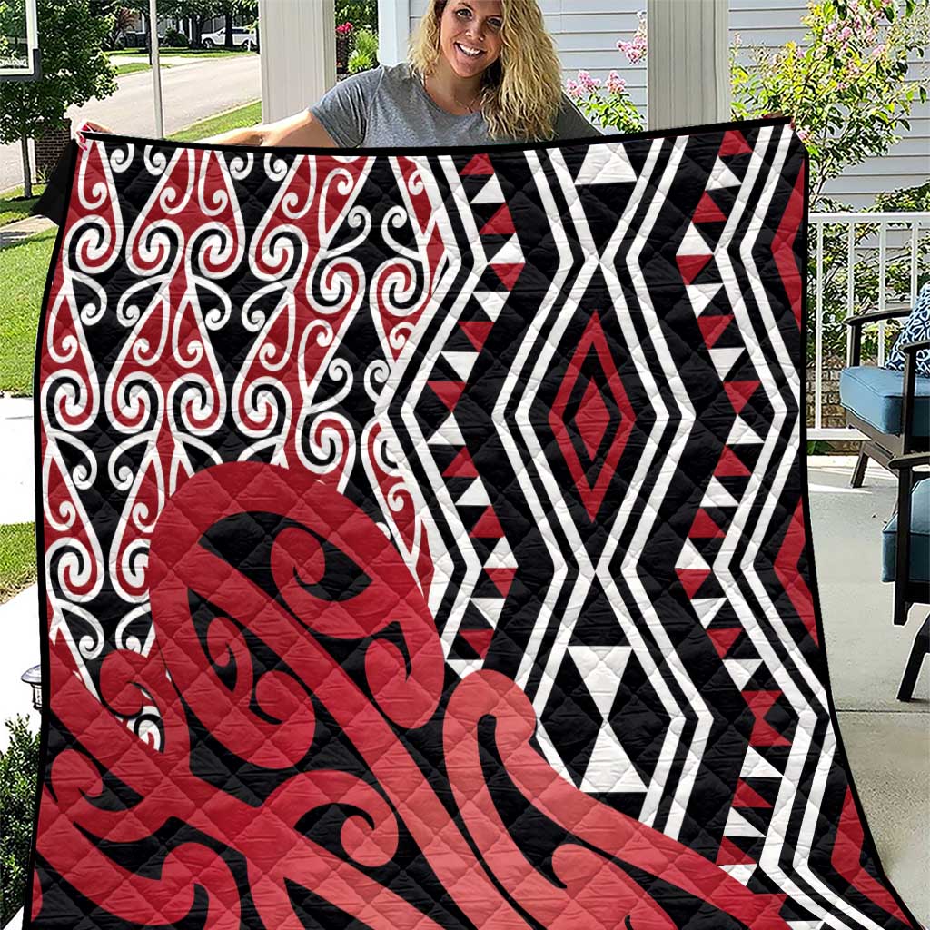 New Zealand Quilt Aotearoa Kowhaiwhai Mix Taniko Art - Red