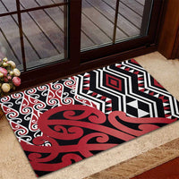 New Zealand Rubber Doormat Aotearoa Kowhaiwhai Mix Taniko Art - Red