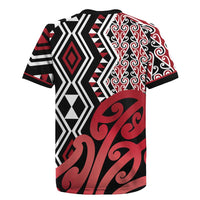 New Zealand Rugby Jersey Aotearoa Kowhaiwhai Mix Taniko Art - Red LT14 - Polynesian Pride