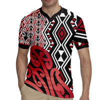 New Zealand Rugby Jersey Aotearoa Kowhaiwhai Mix Taniko Art - Red LT14 - Polynesian Pride