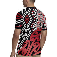 New Zealand Rugby Jersey Aotearoa Kowhaiwhai Mix Taniko Art - Red LT14 - Polynesian Pride