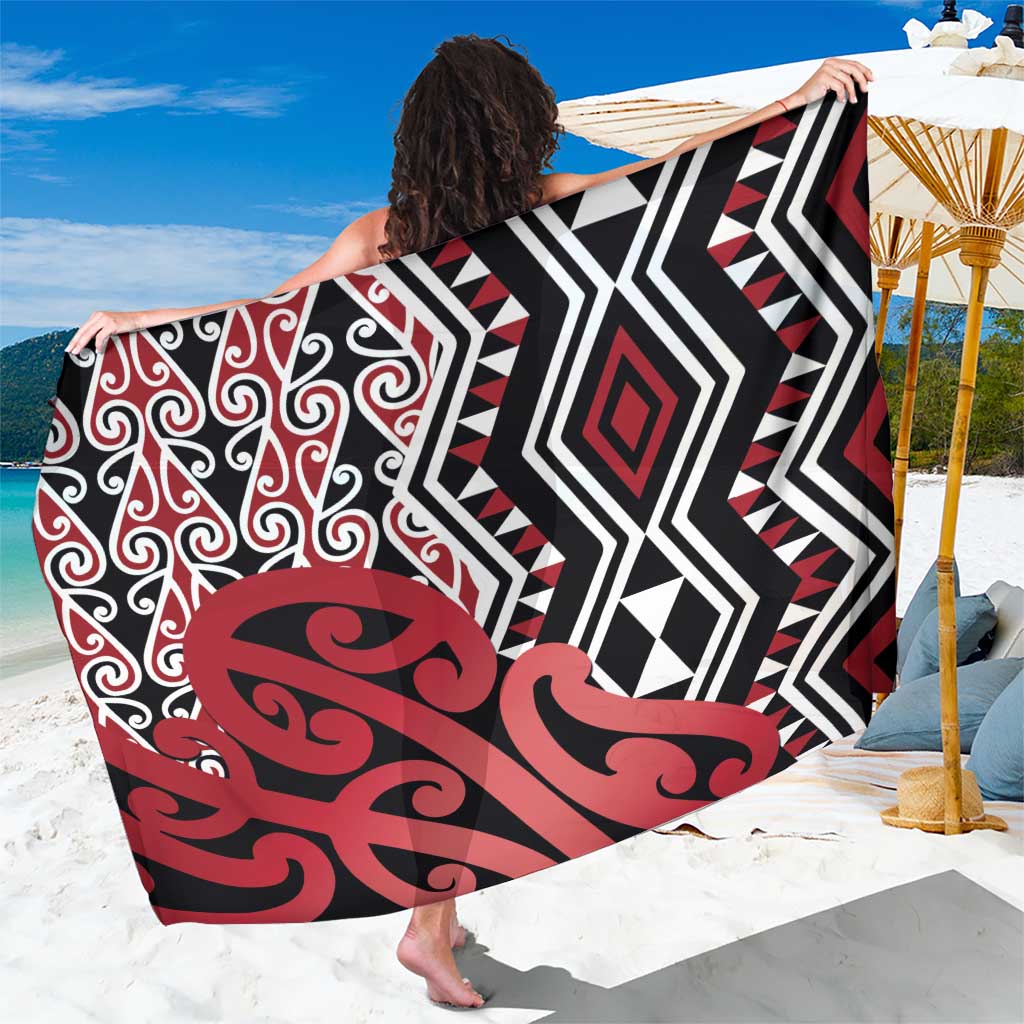 New Zealand Sarong Aotearoa Kowhaiwhai Mix Taniko Art - Red