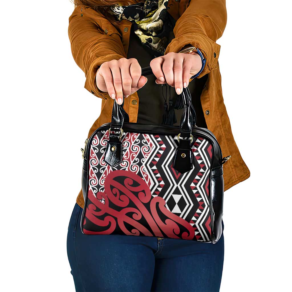 New Zealand Shoulder Handbag Aotearoa Kowhaiwhai Mix Taniko Art - Red