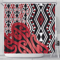 New Zealand Shower Curtain Aotearoa Kowhaiwhai Mix Taniko Art - Red