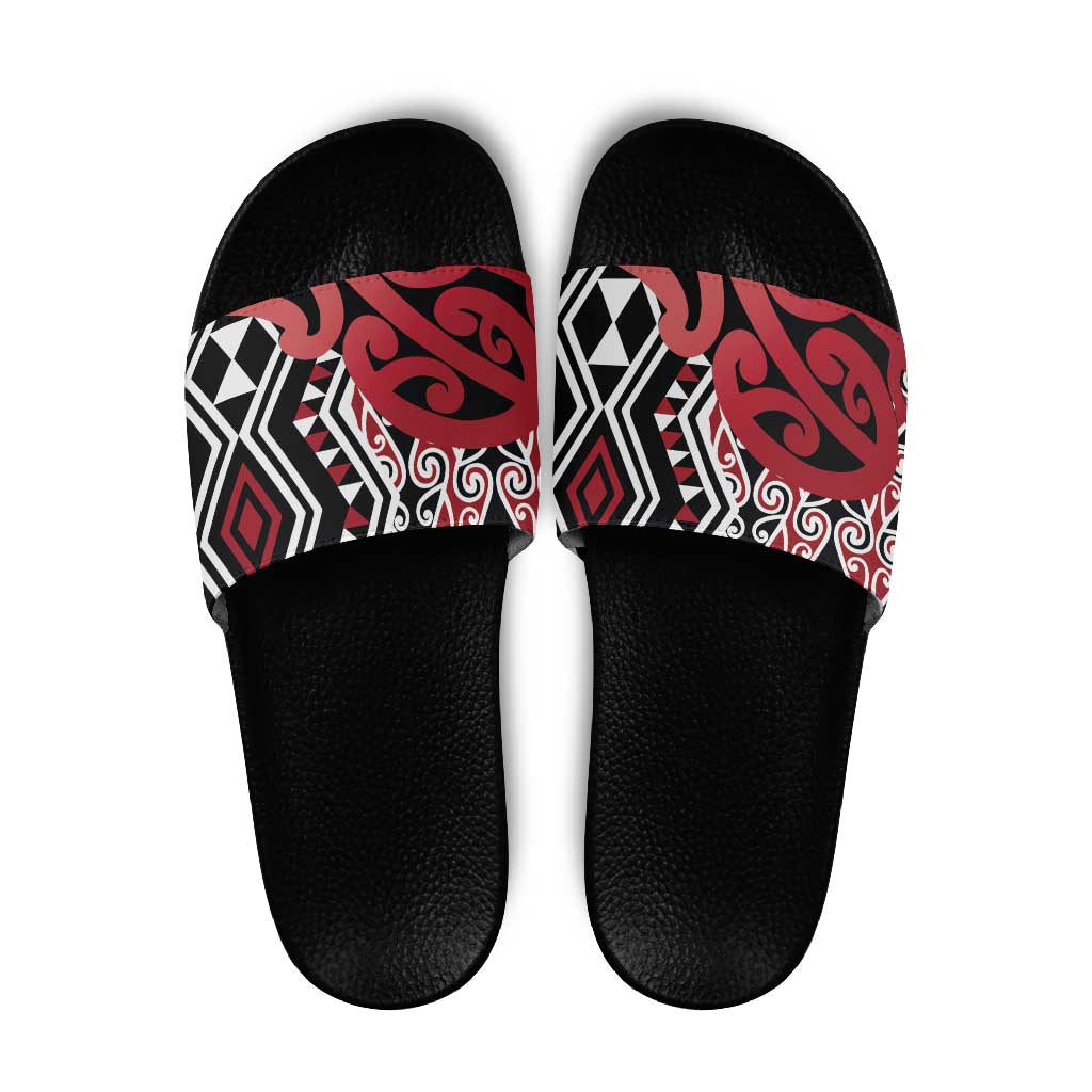 New Zealand Slide Sandals Aotearoa Kowhaiwhai Mix Taniko Art - Red LT14 Red - Polynesian Pride