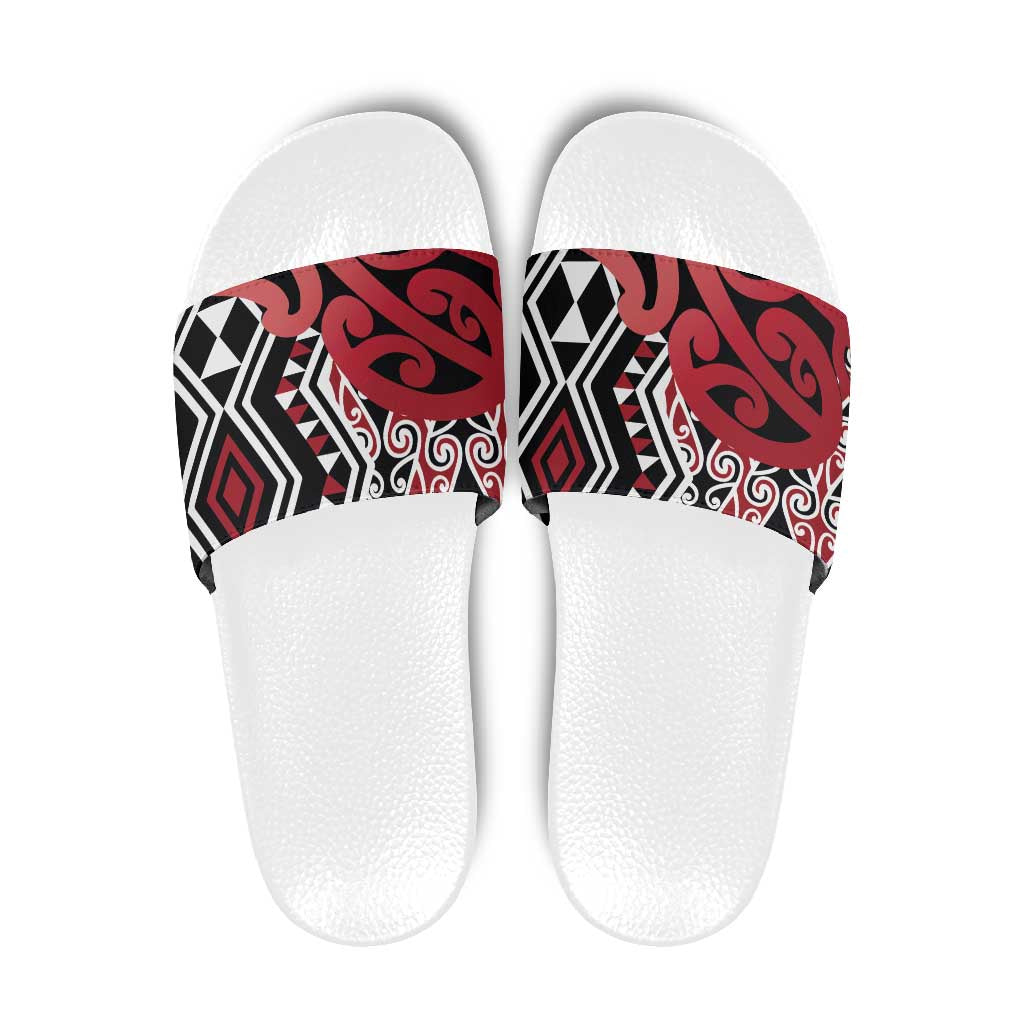 New Zealand Slide Sandals Aotearoa Kowhaiwhai Mix Taniko Art - Red LT14 Red - Polynesian Pride