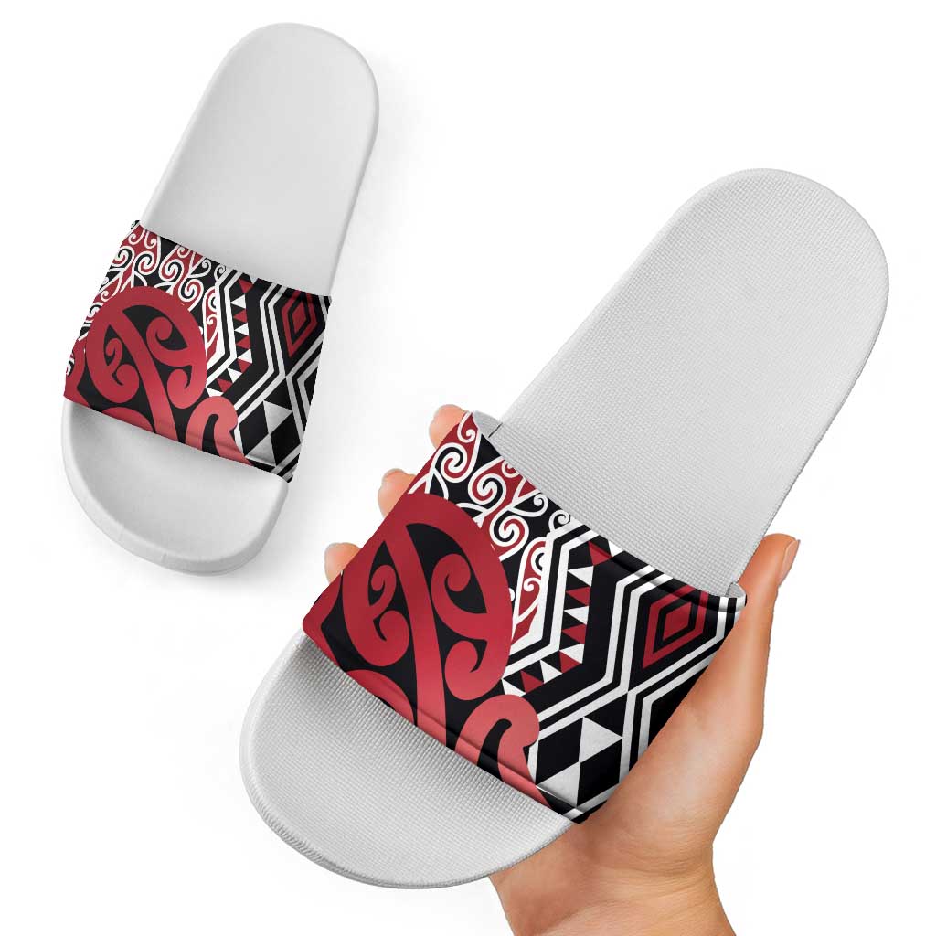 New Zealand Slide Sandals Aotearoa Kowhaiwhai Mix Taniko Art - Red LT14 - Polynesian Pride