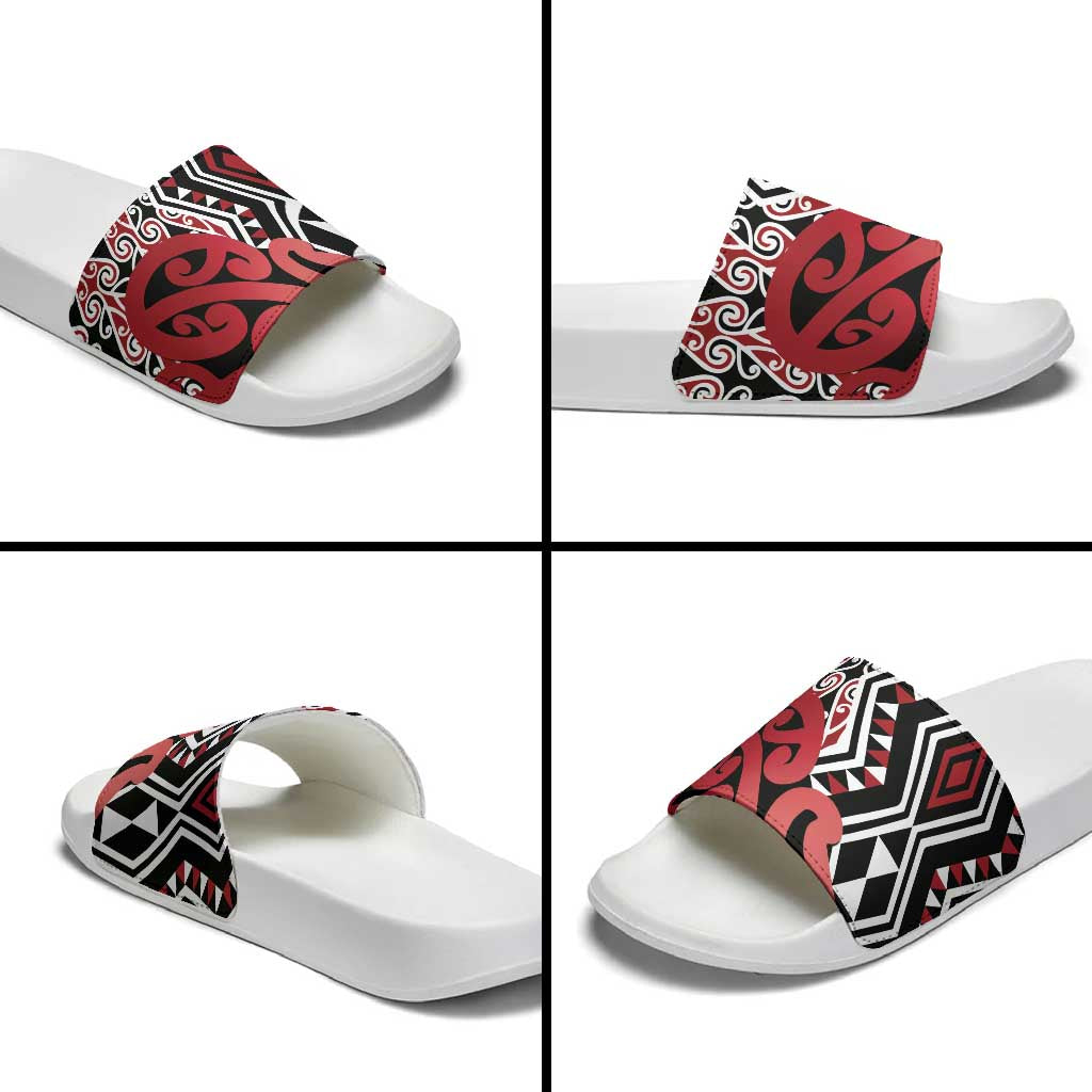 New Zealand Slide Sandals Aotearoa Kowhaiwhai Mix Taniko Art - Red LT14 - Polynesian Pride