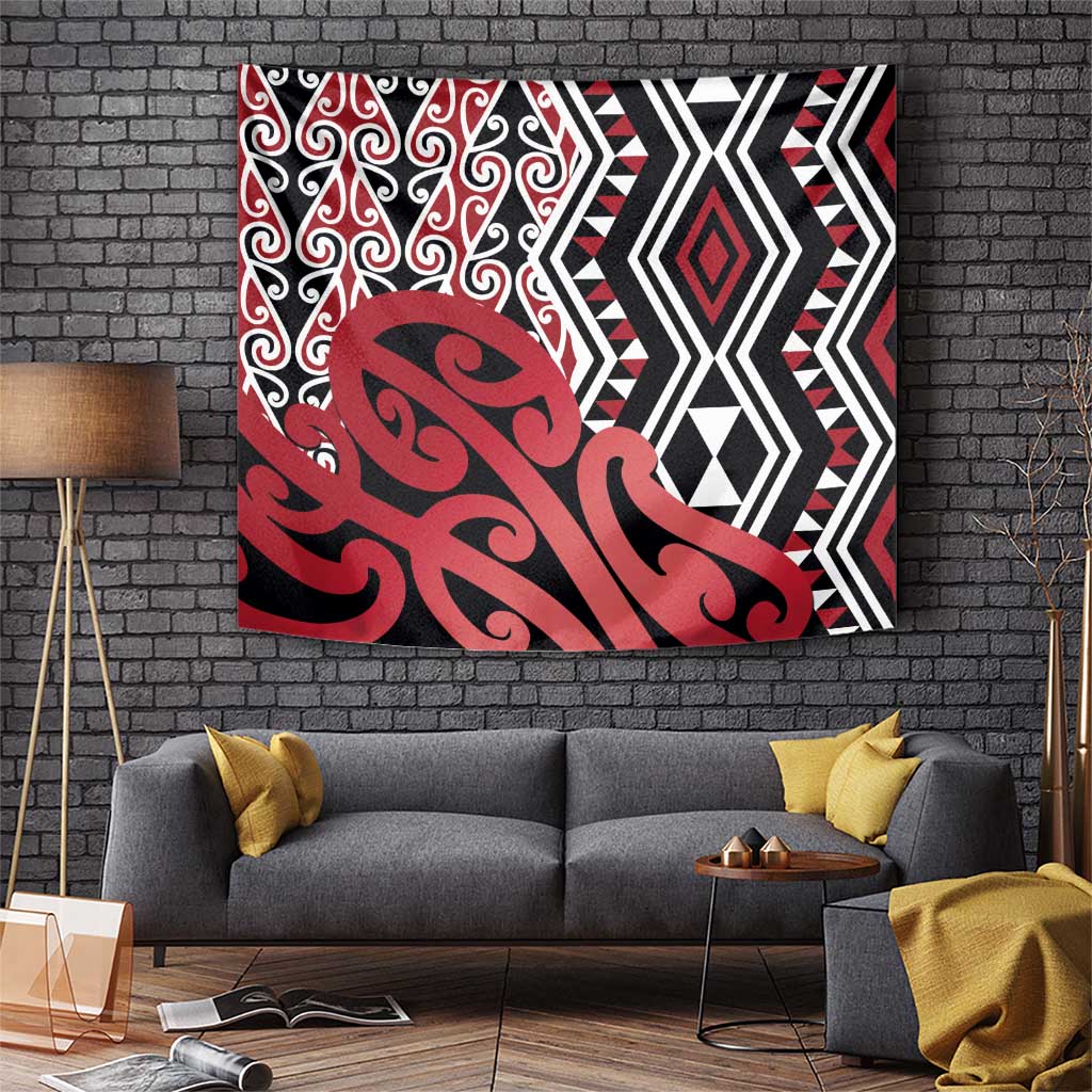 New Zealand Tapestry Aotearoa Kowhaiwhai Mix Taniko Art - Red