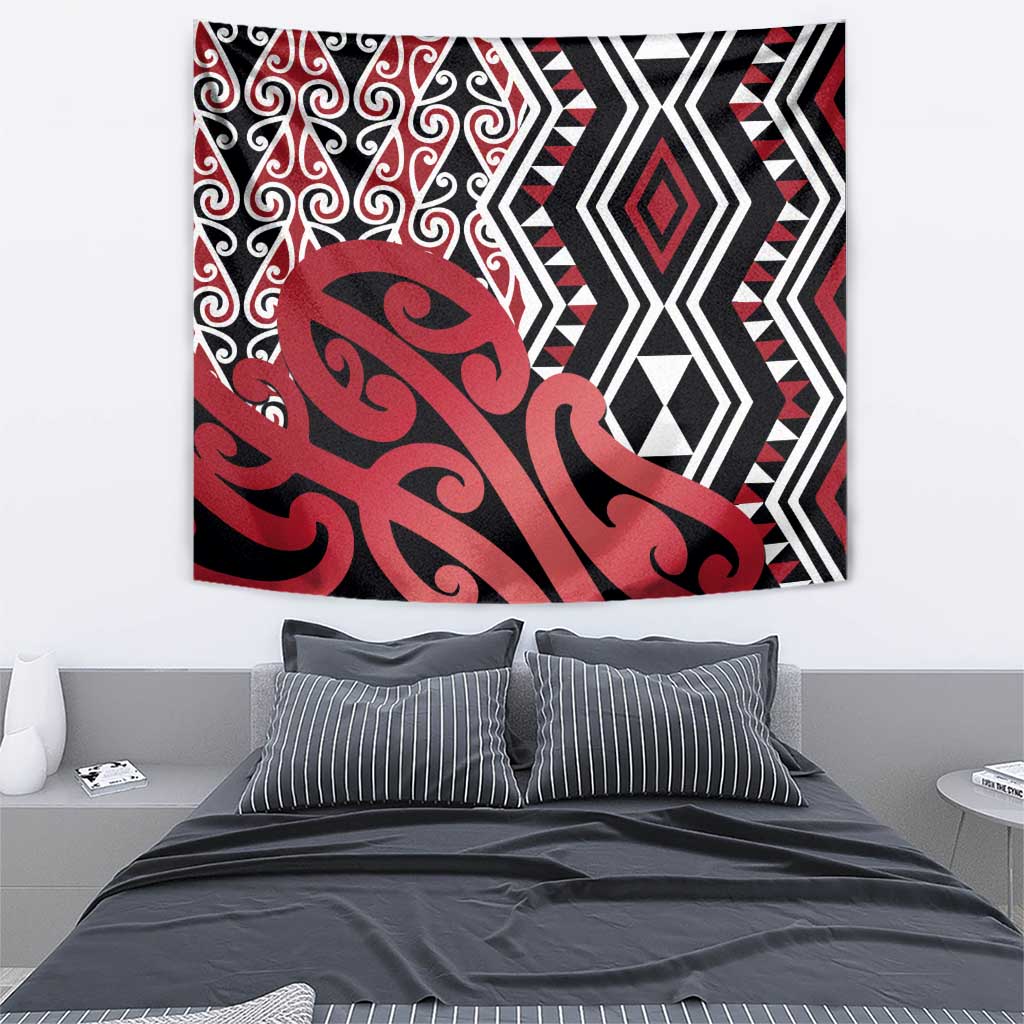 New Zealand Tapestry Aotearoa Kowhaiwhai Mix Taniko Art - Red